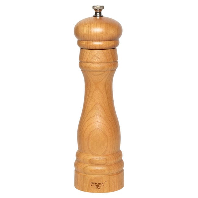 Fletchers Mill Federal Pepper Mill 8-inch natural cherry wood with a silver-colored knob