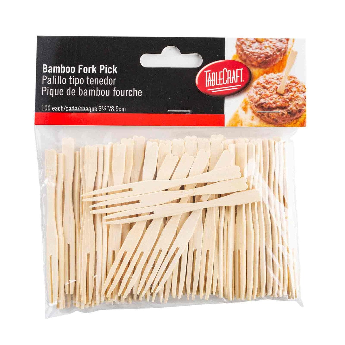 Pack of 100 3 5 natural light brown bamboo fork picks ideal for BBQ and appetizers