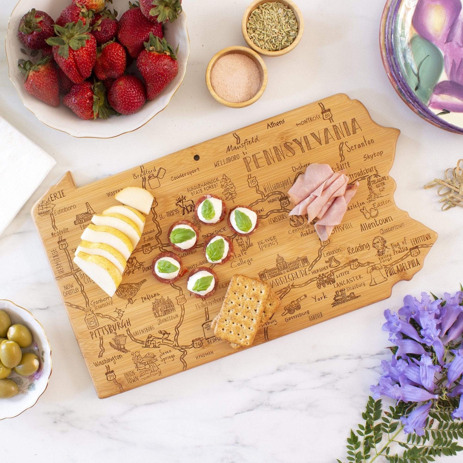 Destination Pennsylvania State Shaped Bamboo Serving and Cutting Board