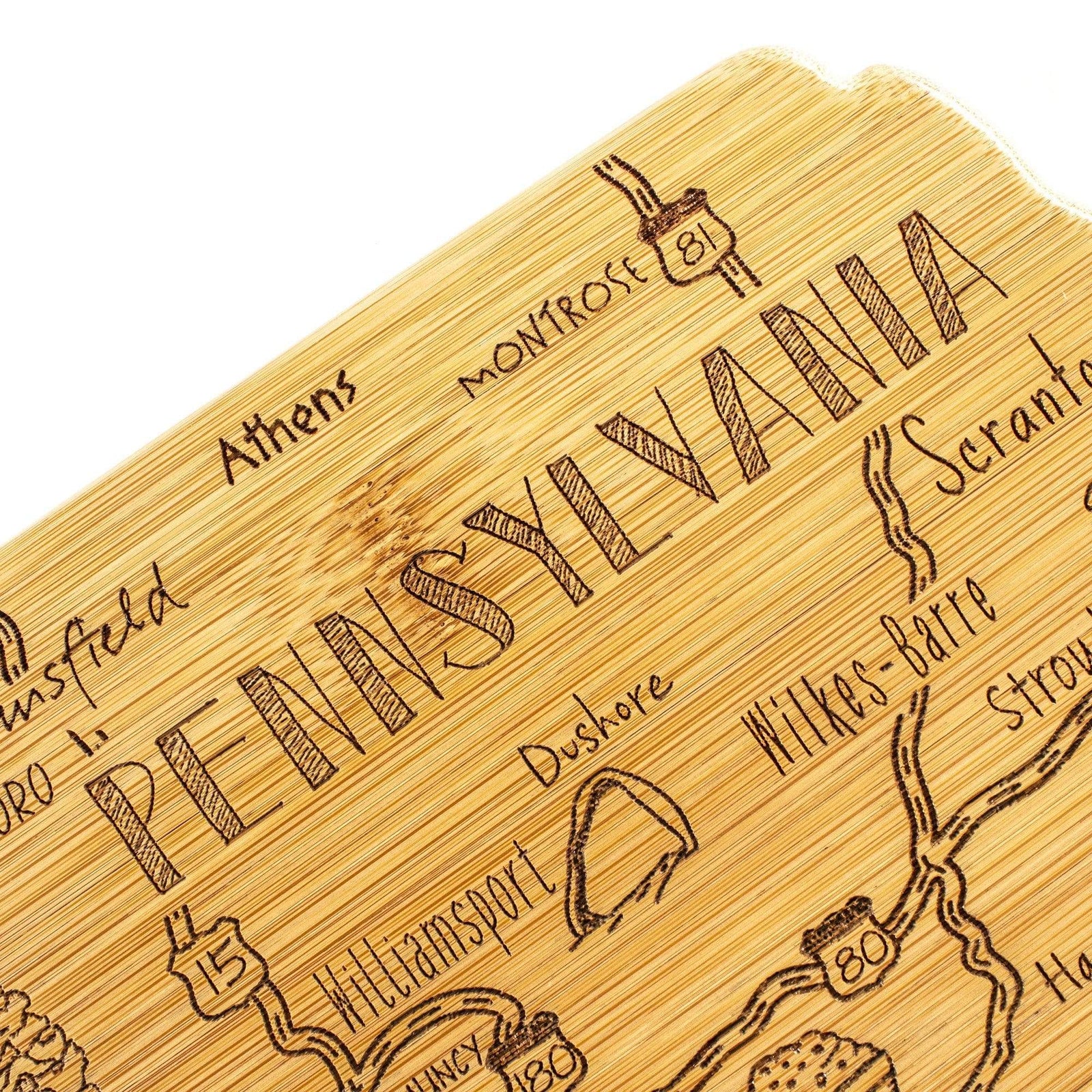 Destination Pennsylvania State Shaped Bamboo Serving and Cutting Board