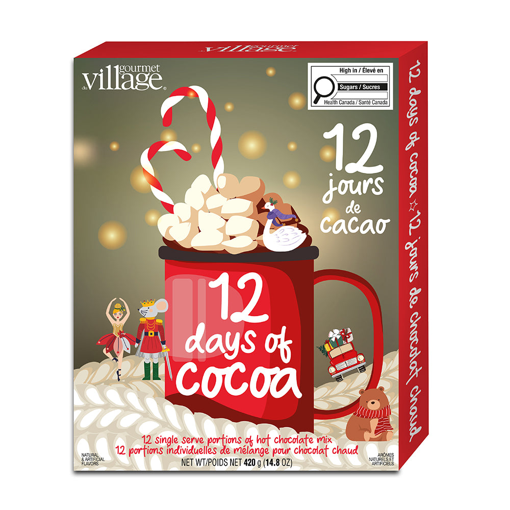 GCHOX12 2026 Face red cardboard hot cocoa gift box with holiday mug design and 12 single serve portions