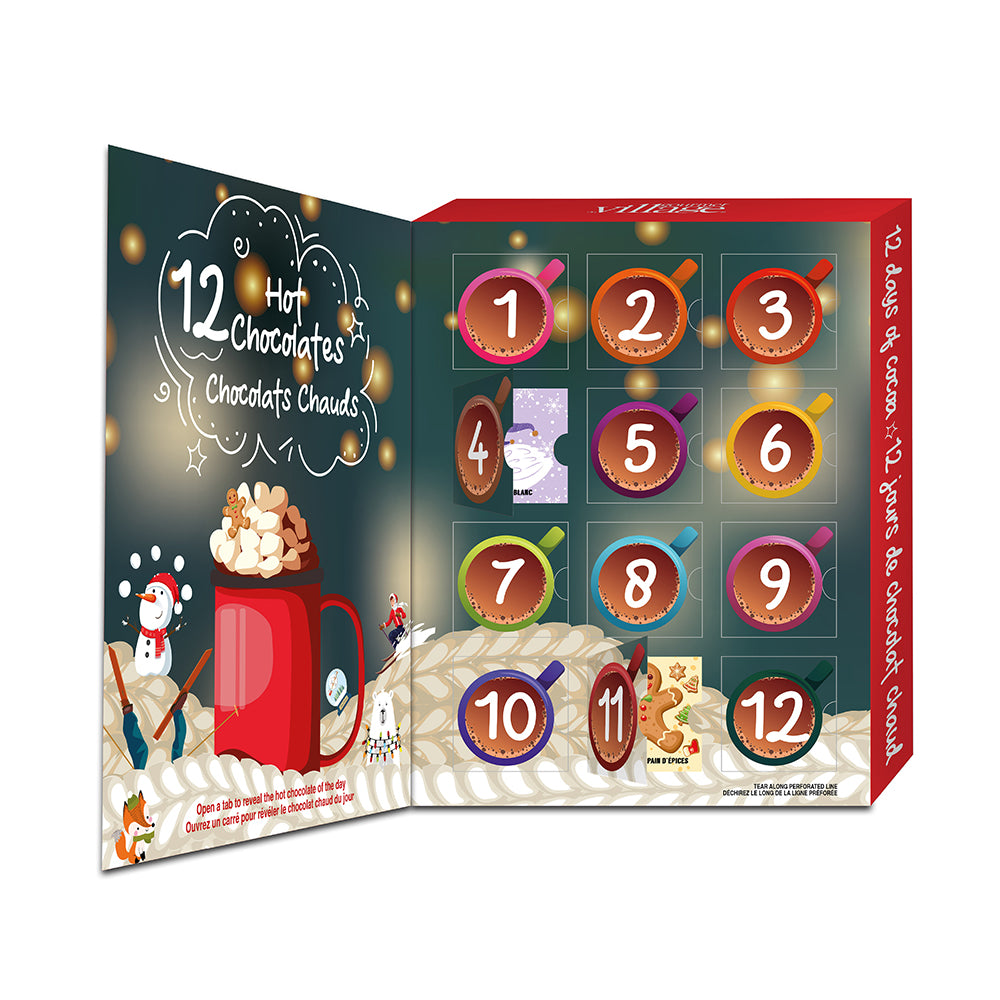 GCHOX12 2026 Face red cardboard hot cocoa gift box with holiday mug design and 12 single serve portions