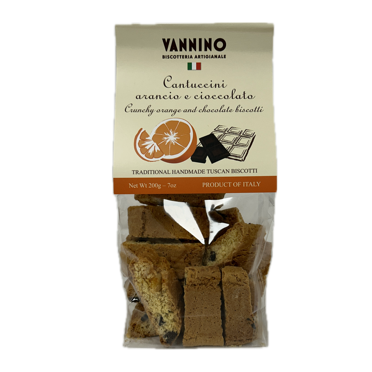 Vannino Cantuccini Chocolate and Crunchy Orange Biscotti Bag 7 oz