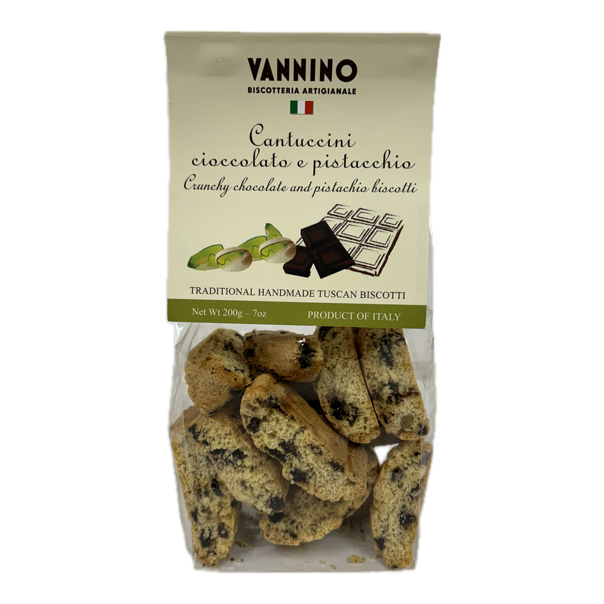Vannino Cantuccini Chocolate and Pistachio Biscotti Bag 7 oz