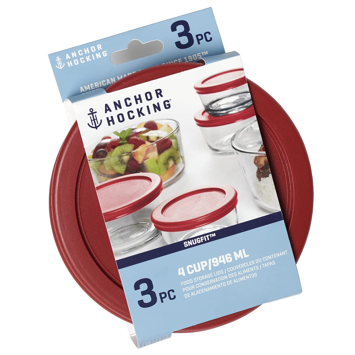 Anchor Hocking Replacement Lids for Glass Food Storage - 4 Cup Round - Set of 3