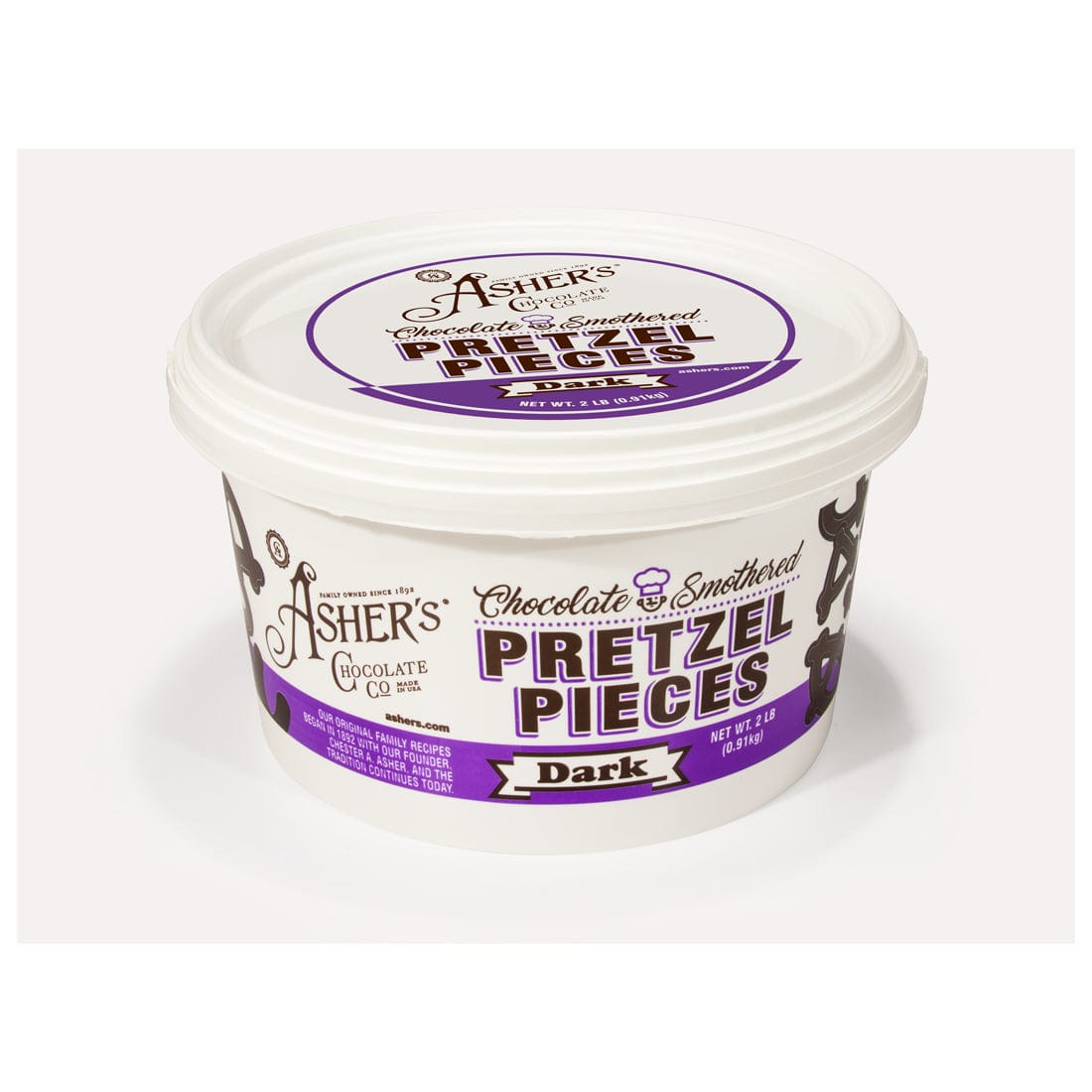 Asher&#39;s Chocolate Asher&#39;s Dark Chocolate Smothered Pretzel Pieces – 2 lb. Pail