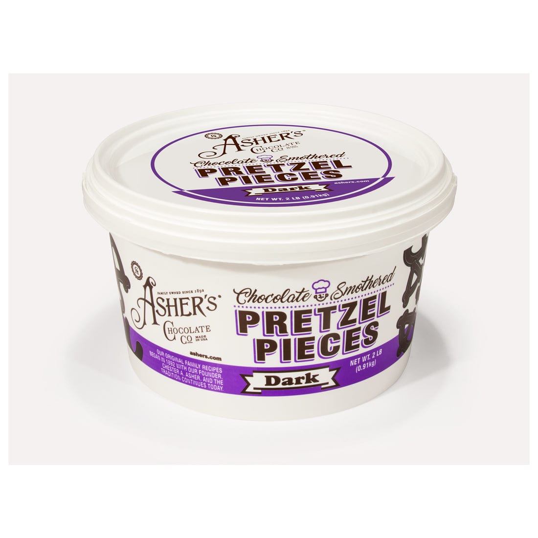 Asher's Chocolate Asher's Dark Chocolate Smothered Pretzel Pieces – 2 lb. Pail