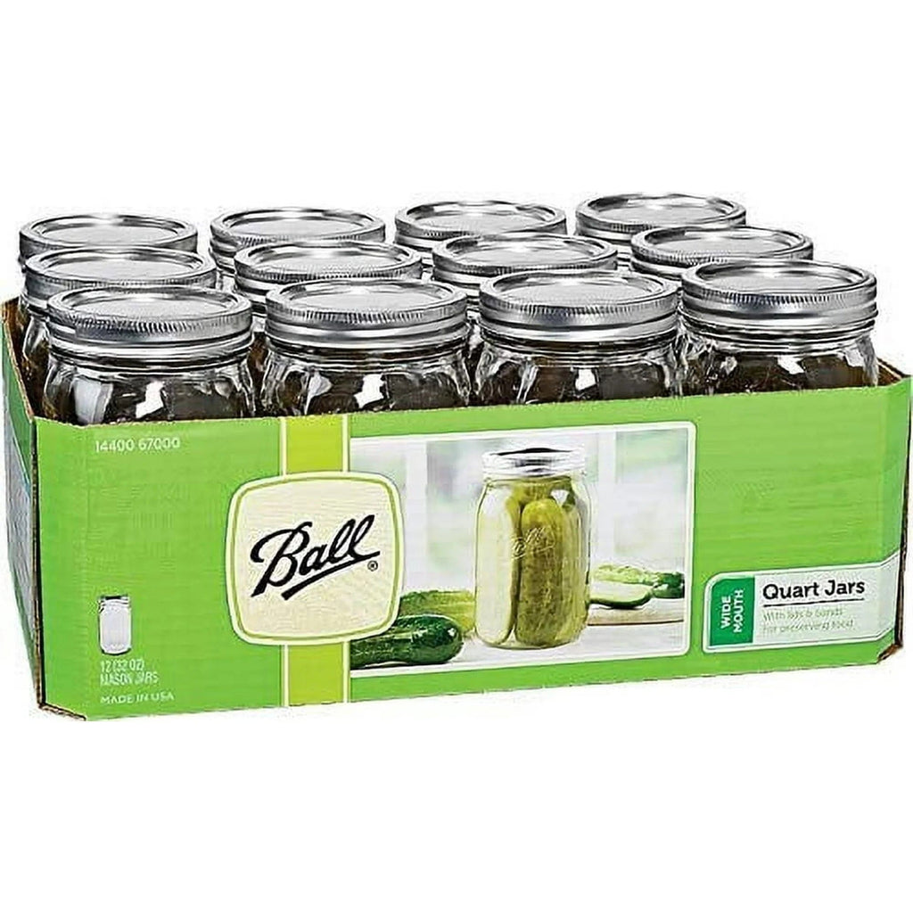 Ball Mason Jars Qt. ( 32 oz ) Wide Mouth Bands and Dome Lids 12 / Box