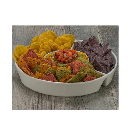 BIA Cordon Bleu Pitcher 12&quot; Everyday Porcelain Round Chip n&#39; Dip 4-Section Platter