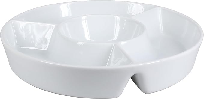 BIA Cordon Bleu Pitcher 12&quot; Everyday Porcelain Round Chip n&#39; Dip 4-Section Platter