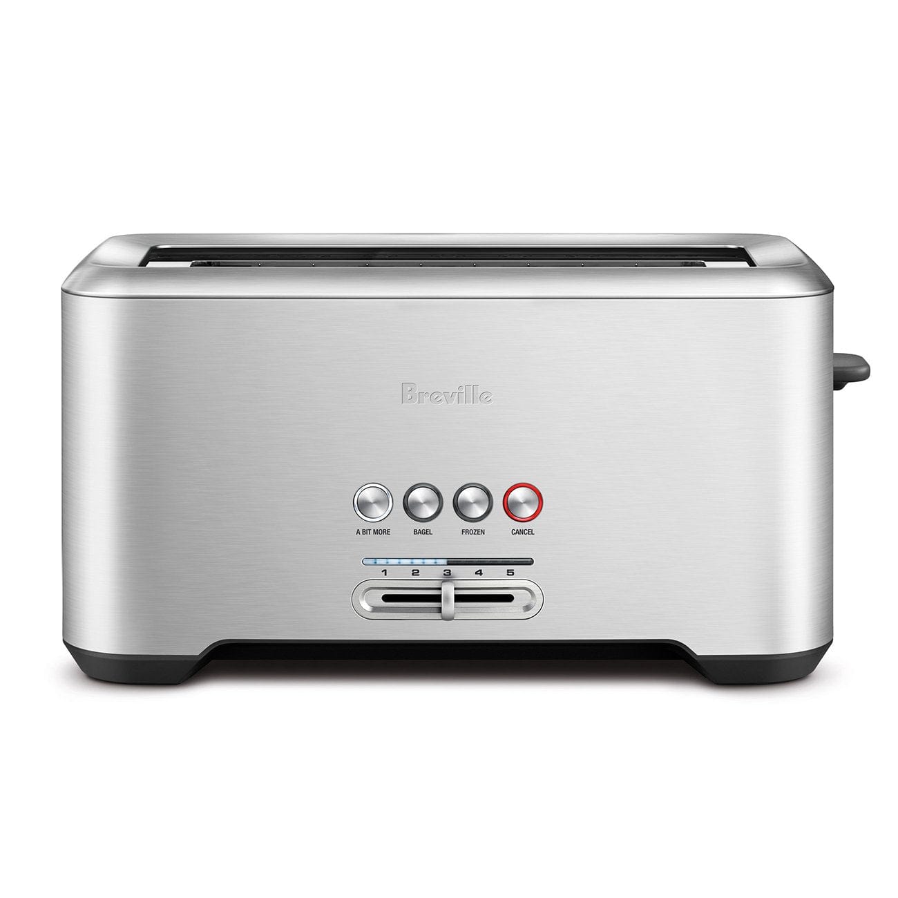 Breville A Bit More 2-slice toaster in brushed stainless steel with multiple buttons and browning control