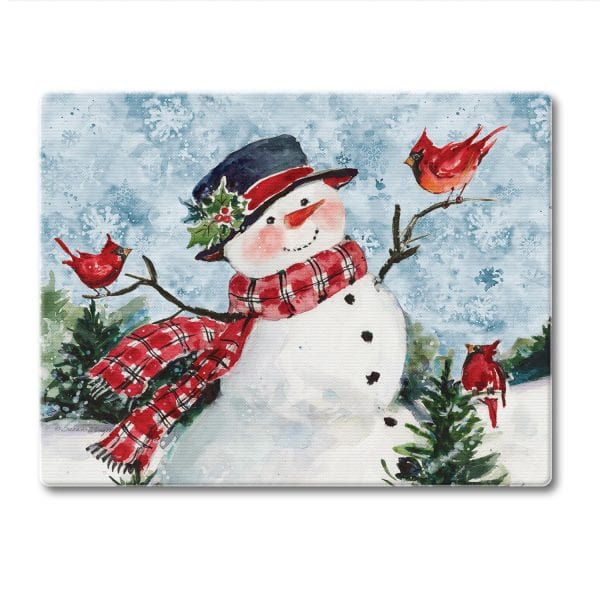 CounterArt Cutting Boards Watercolor Snowman – Glass Counter Savers 10 x 8