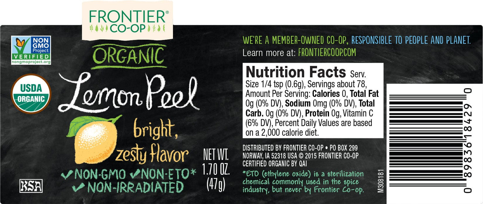 Frontier Co-Op Organic Lemon Peel 1.7 oz