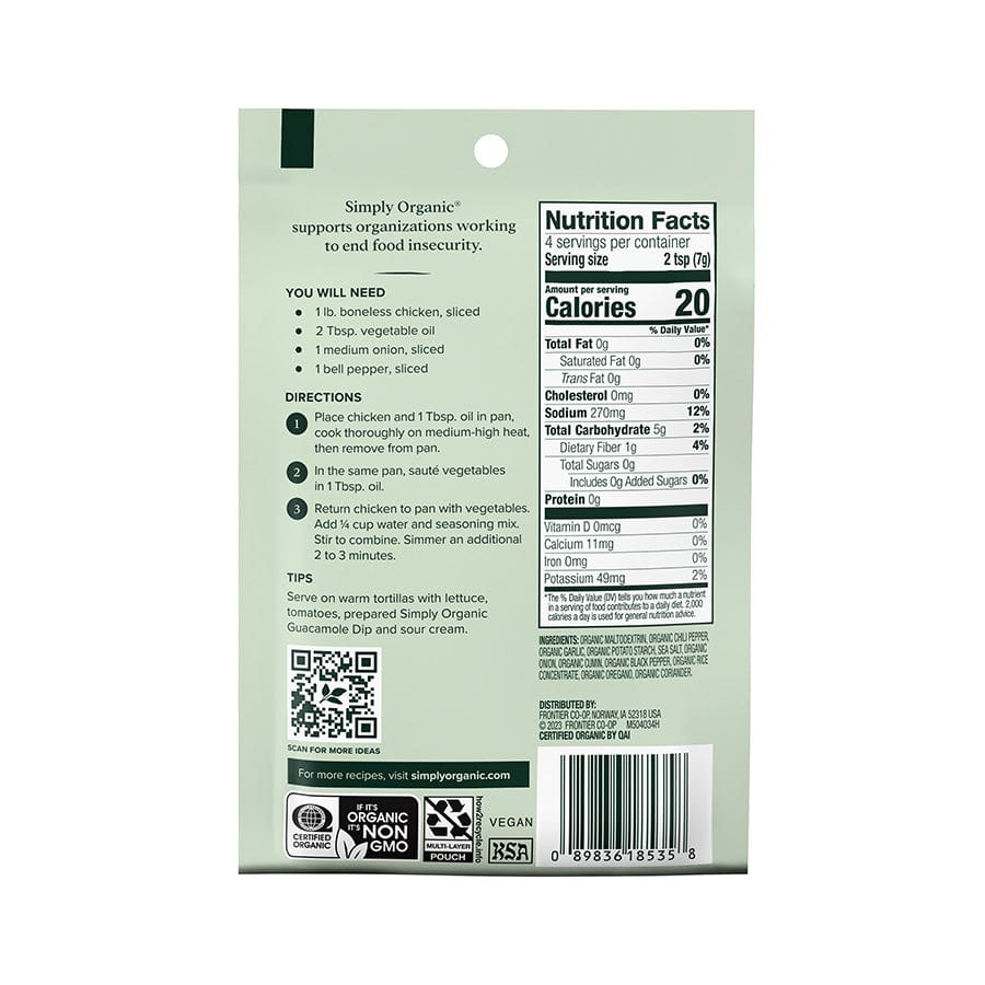 Simply Organic Fajita Seasoning Mix 1 oz