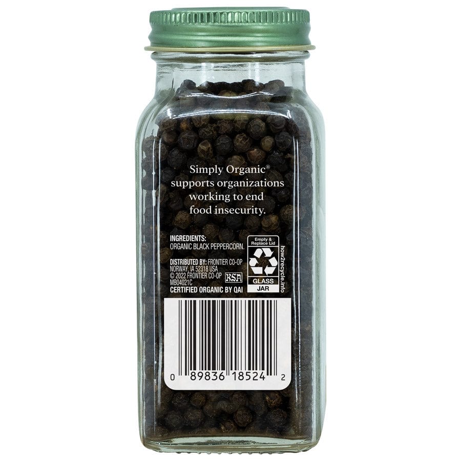Frontier Co-Op Spices Simply Organic Whole Black Peppercorns 2.65 oz
