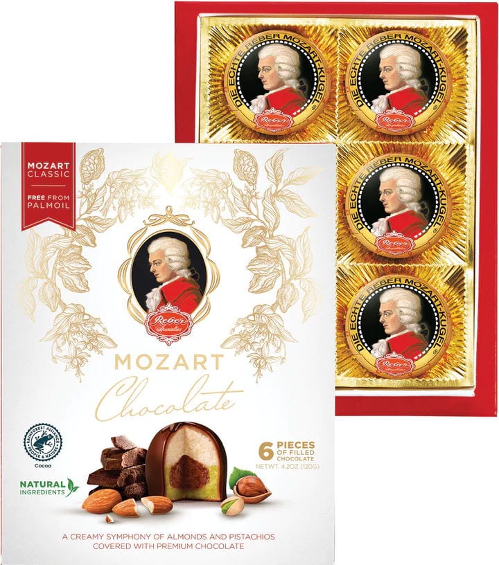 Gourmet International Chocolate Mozart 6-Piece Chocolate Kugel Portrait Box