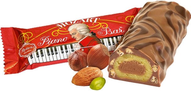 Gourmet International Chocolate Mozart Piano Bar Milk Chocolate Covered Pistachio Marzipan