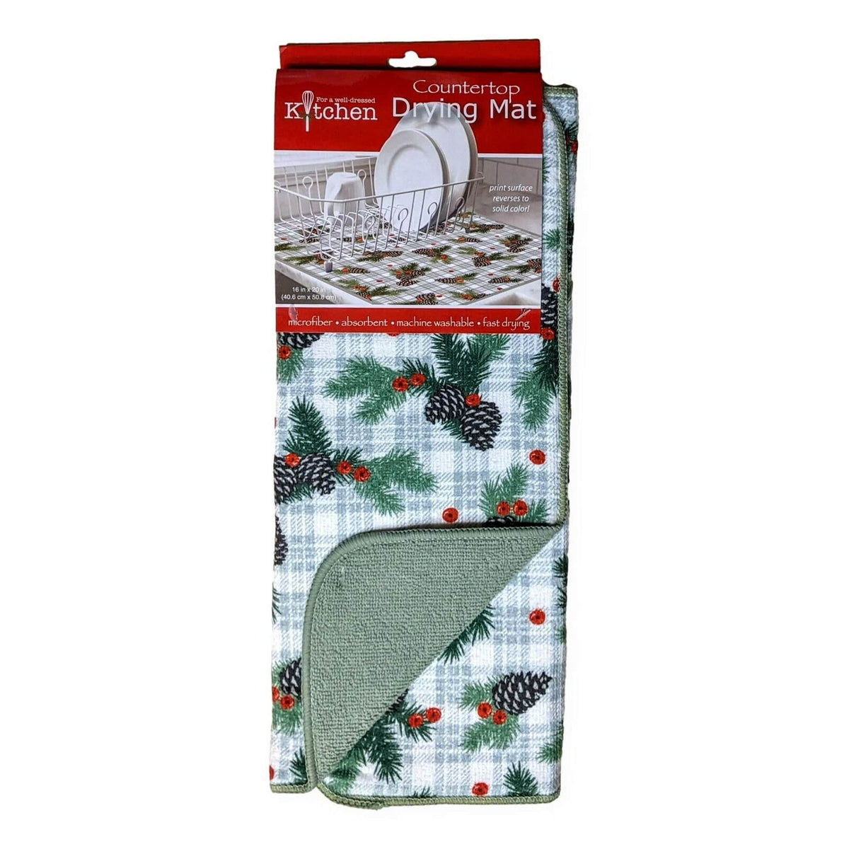 KayDee Designs Linen Microfiber Countertop Dish Drying Mat - Woodsy Christmas