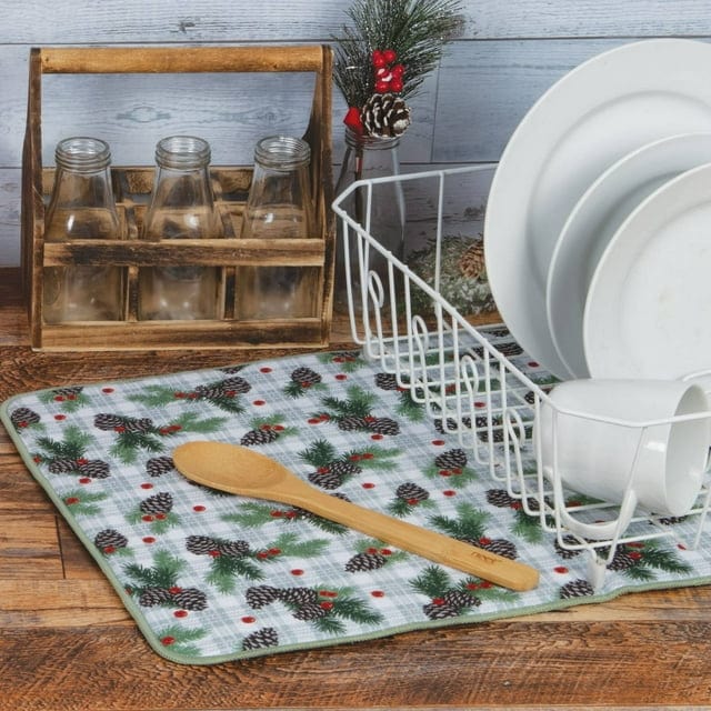 KayDee Designs Linen Microfiber Countertop Dish Drying Mat - Woodsy Christmas