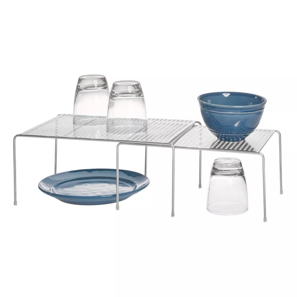 Kitchen & Company Cabinet Organization Metal Cabinet Shelve Expandable & Stackable Shelving System Silver