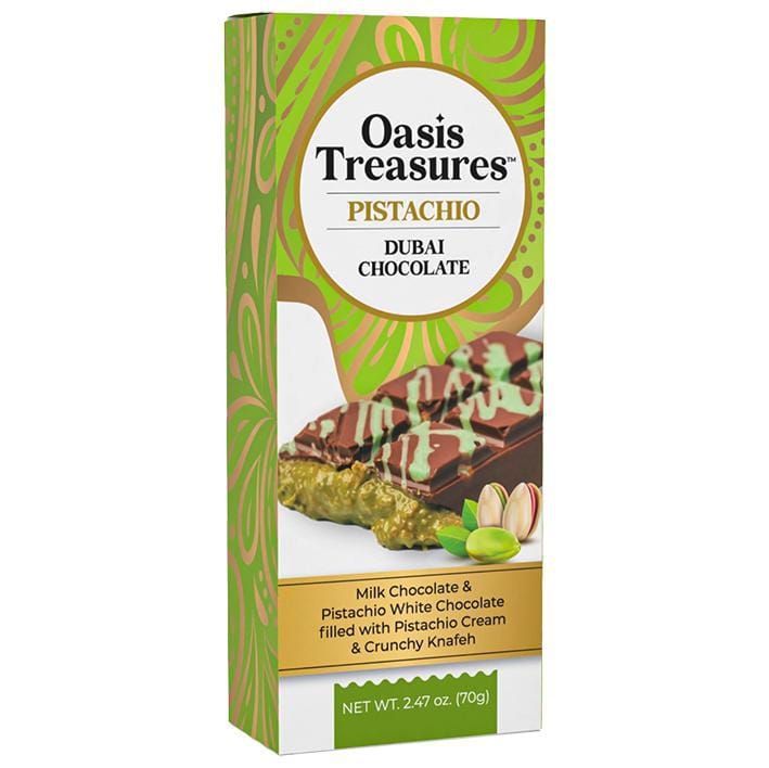 Oasis Treasures – Pistachio Dubai Chocolate Bar