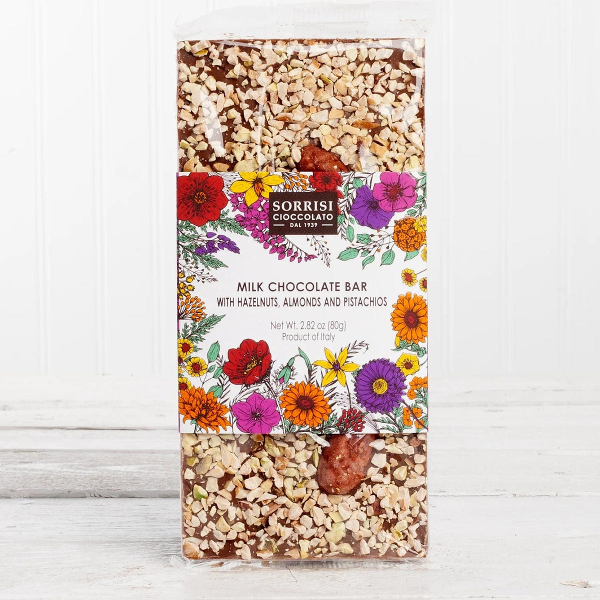 Sorrisi Milk Chocolate Bar with Chopped Hazelnuts, Almonds, and Pistachios