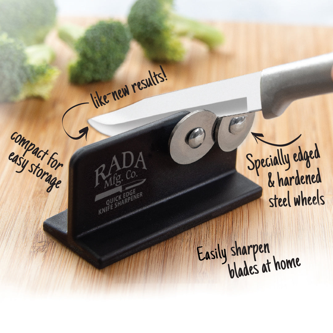 Rada Mfg Co Quick Edge Knife Sharpener black plastic with two stainless steel sharpening wheels