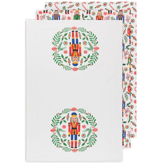Now Designs Linen Nutcracker Bakers Floursack Dishtowels Set of 3