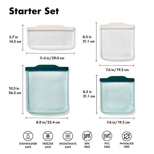 OXO Plastic Storage OXO Silicone Reusable Bag - 4 Piece Starter Set