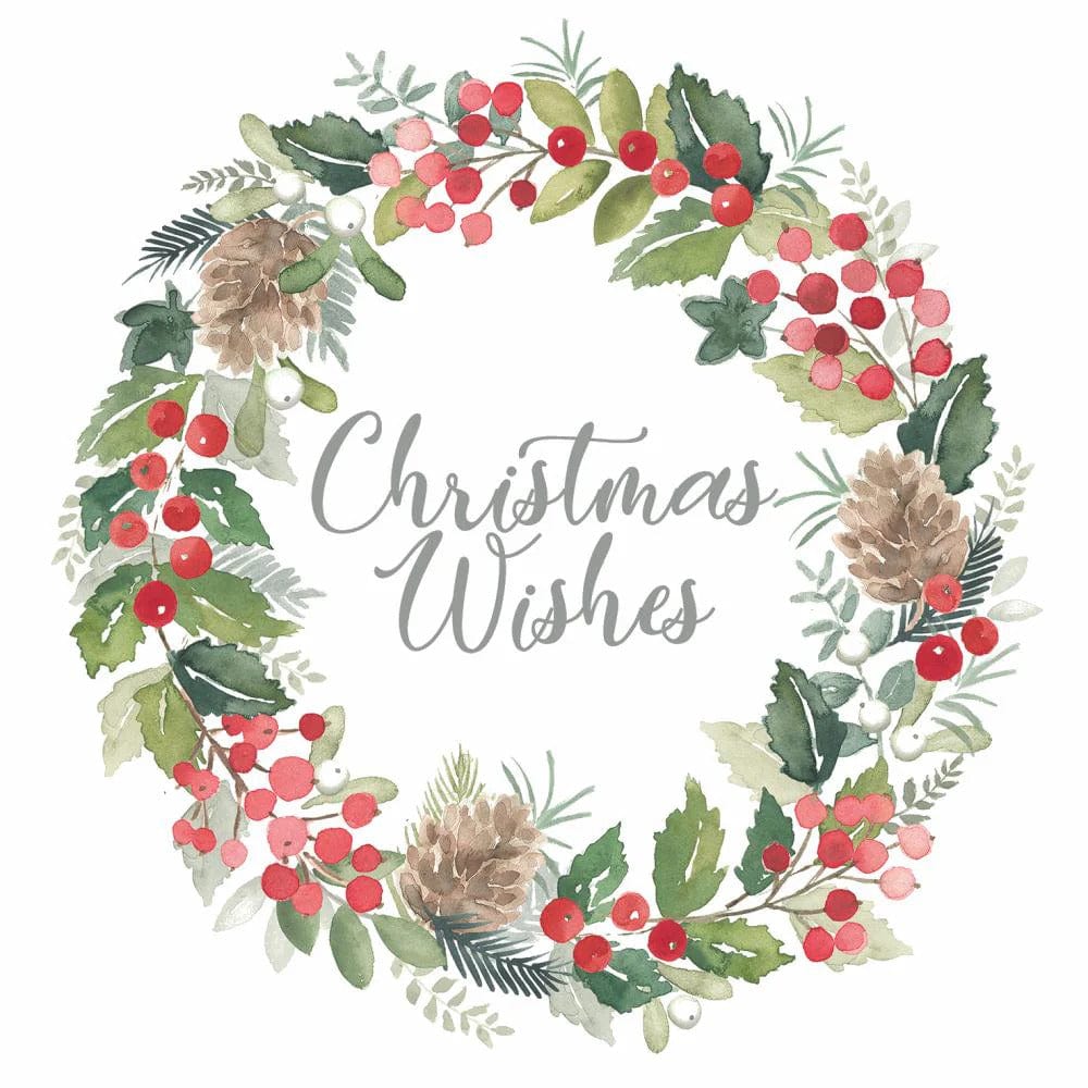 PaperProductsDesign Paper Merry Wreath White Beverage Napkins