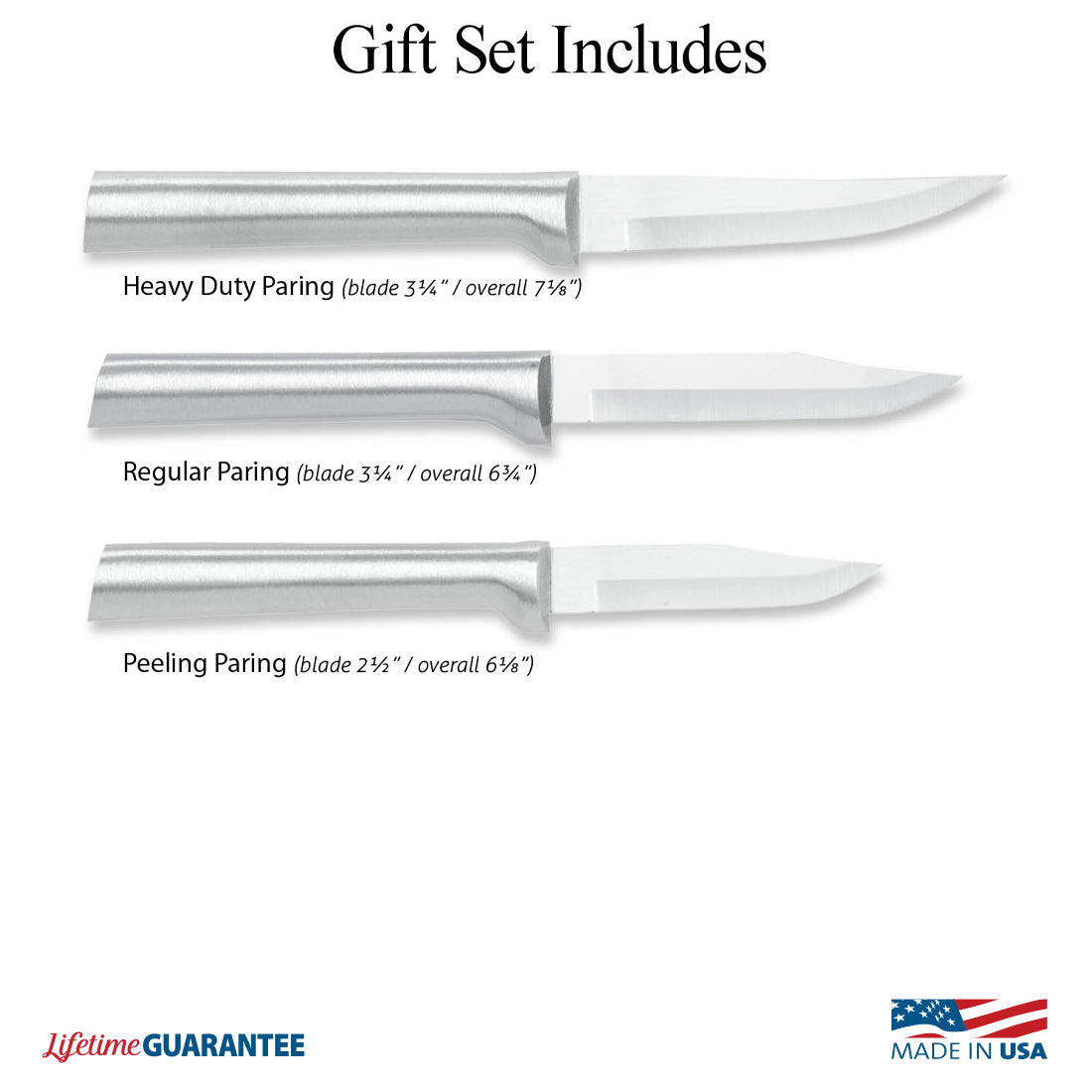 Lifetime Guarantee Paring Knife Gift Set stainless steel and white handles includes heavy-duty regular and peeling