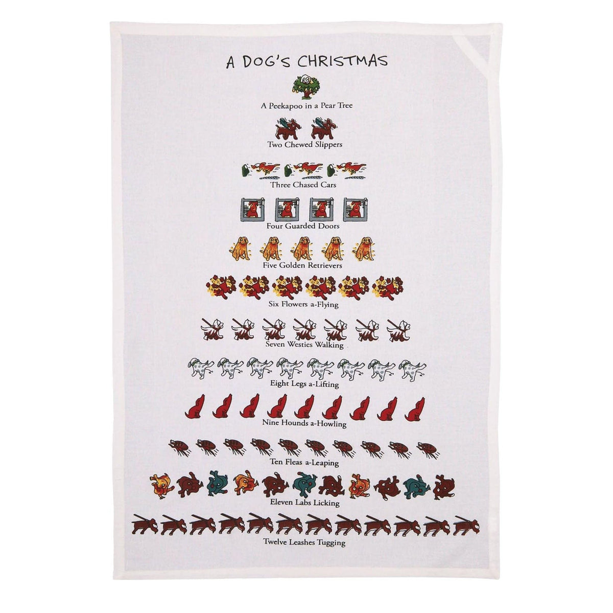 Twelve Days Of Dog Lovers Christmas Flour Sack Kitchen Dish Towel - 18 x 26