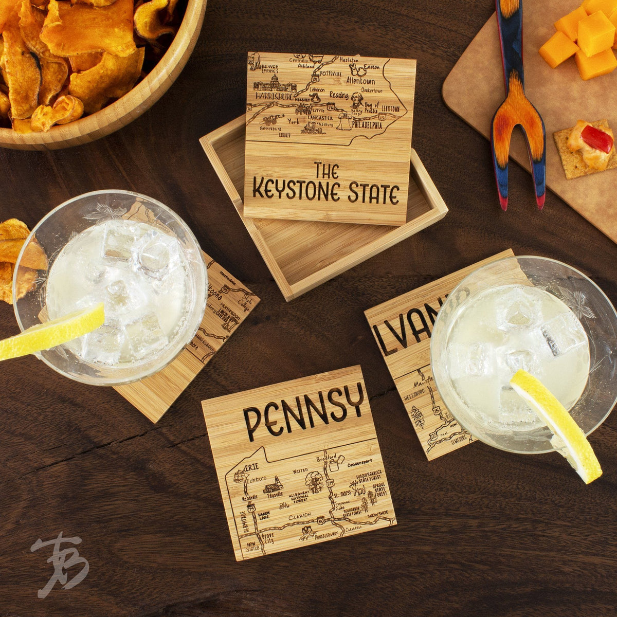 Totally Bamboo Cutting Boards Pennsylvania State 4-Pc. Coaster Set with Case