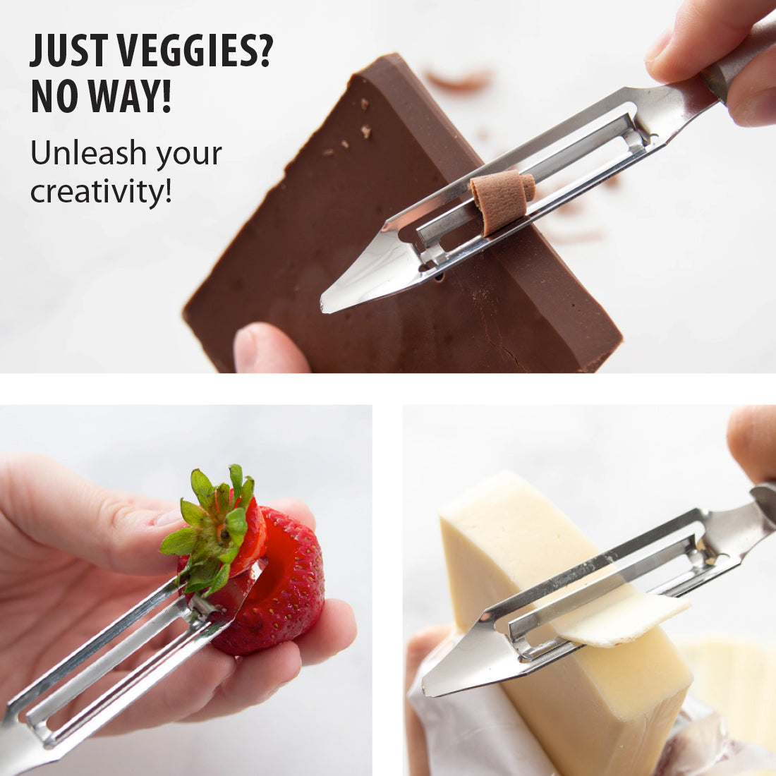 Stainless steel swivel peeler with brushed handle ideal for fruits and vegetables like carrots