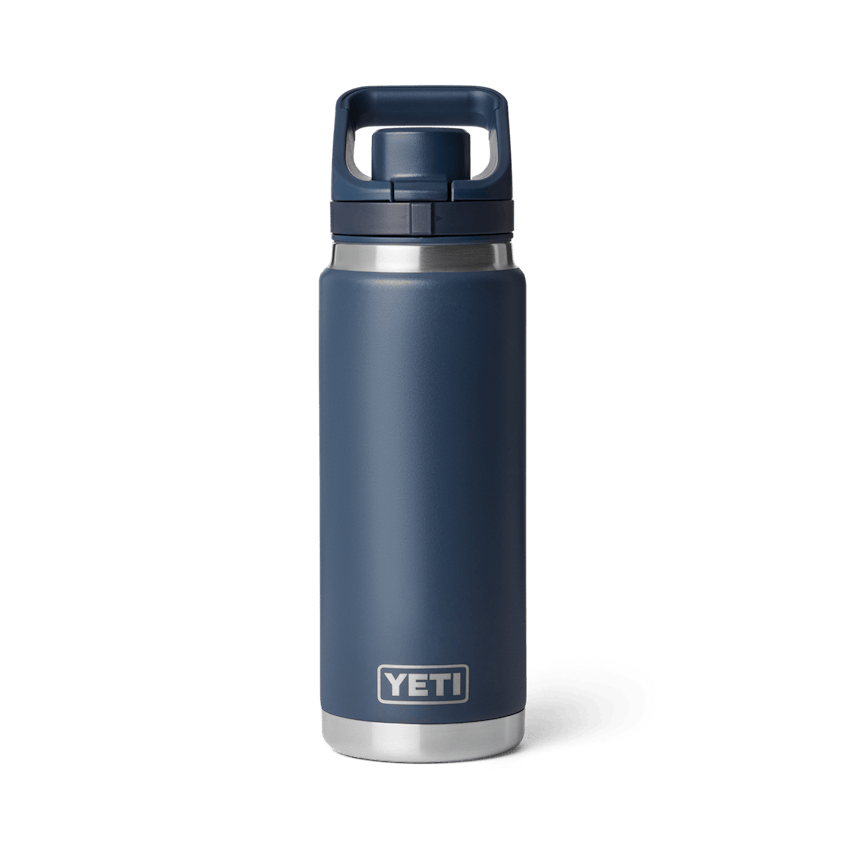 YETI Rambler 18 oz Bottle Navy double-wall vacuum insulated stainless steel with a Chug Cap and carry handle