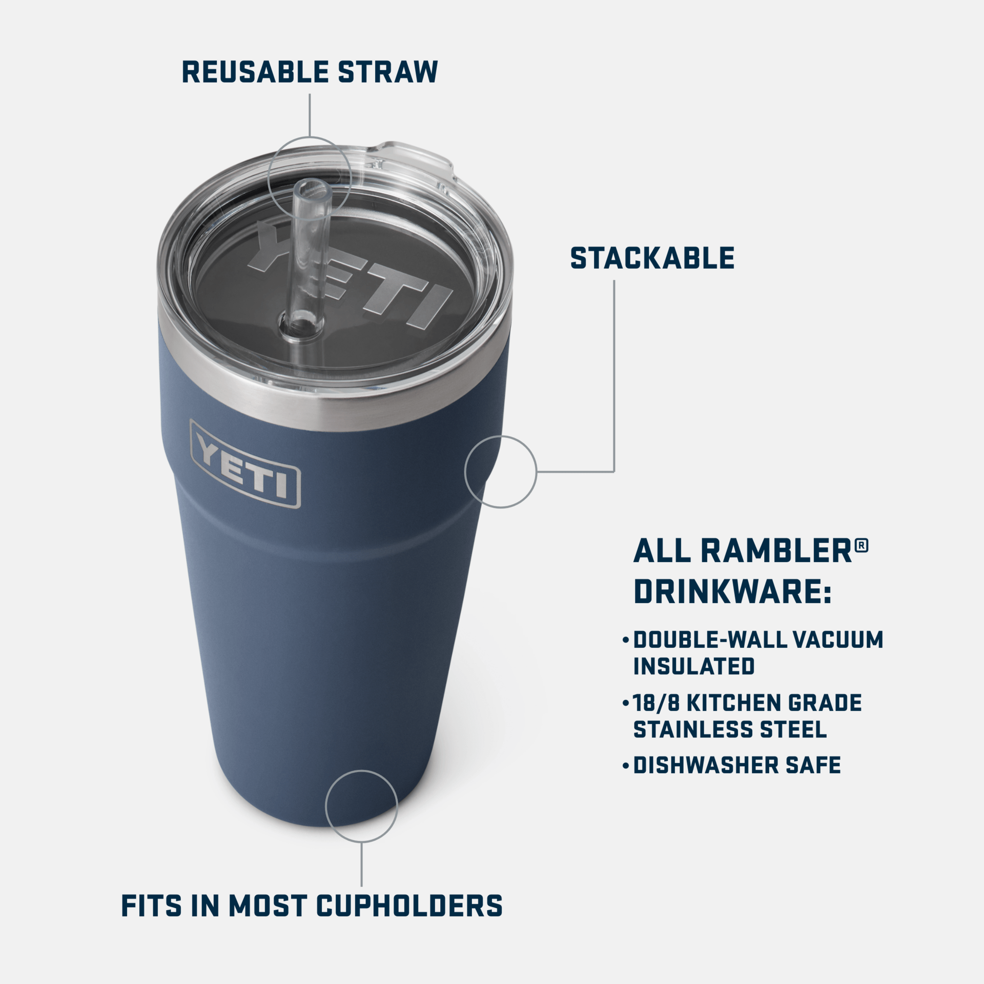 YETI Rambler Stackable 26oz Cup with Straw Lid - Navy - Kitchen & Company