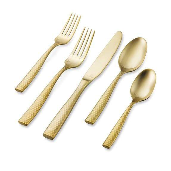 Fortessa Flatware Fortessa Lucca Faceted Brushed Gold 5-Piece Flatware Set