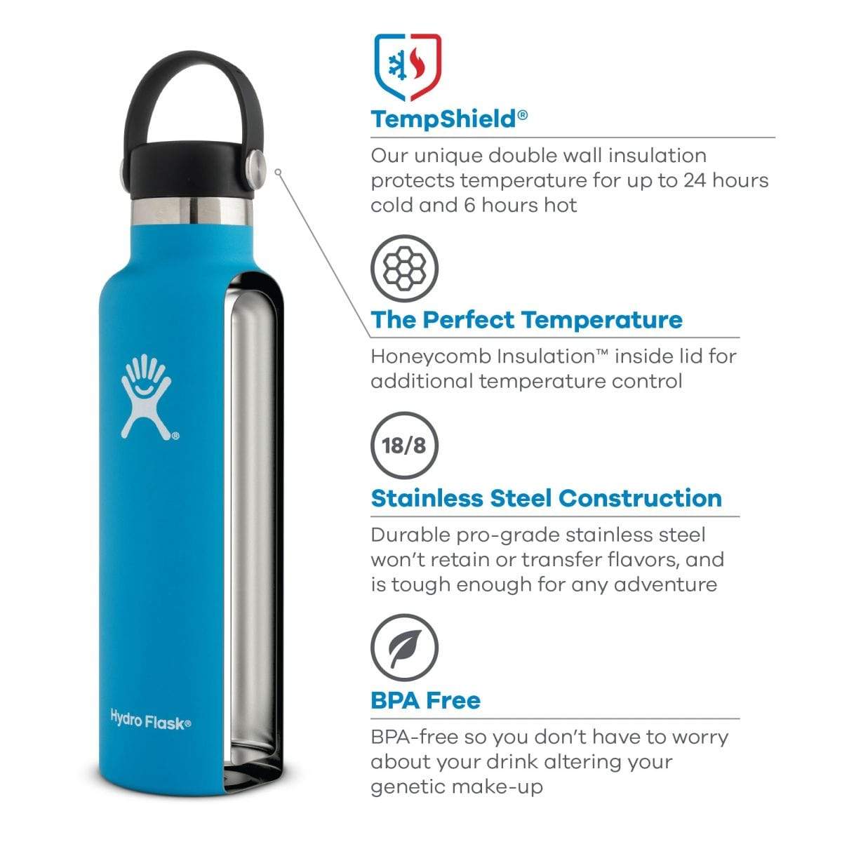 Vacuum Insulated Standard Mouth Stainless Steel Water Bottle with F, 18 oz  Stone