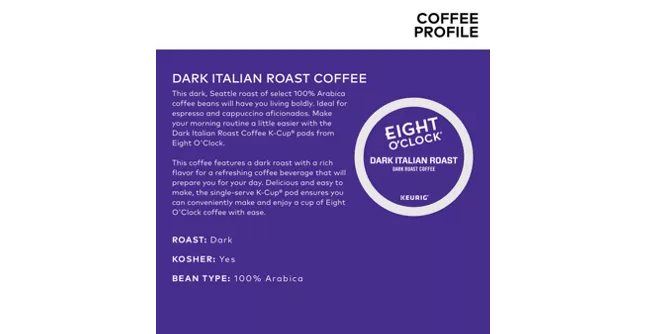 Eight O'Clock Coffee Dark Italian Roast K-Cup Coffee - 24 Count Box