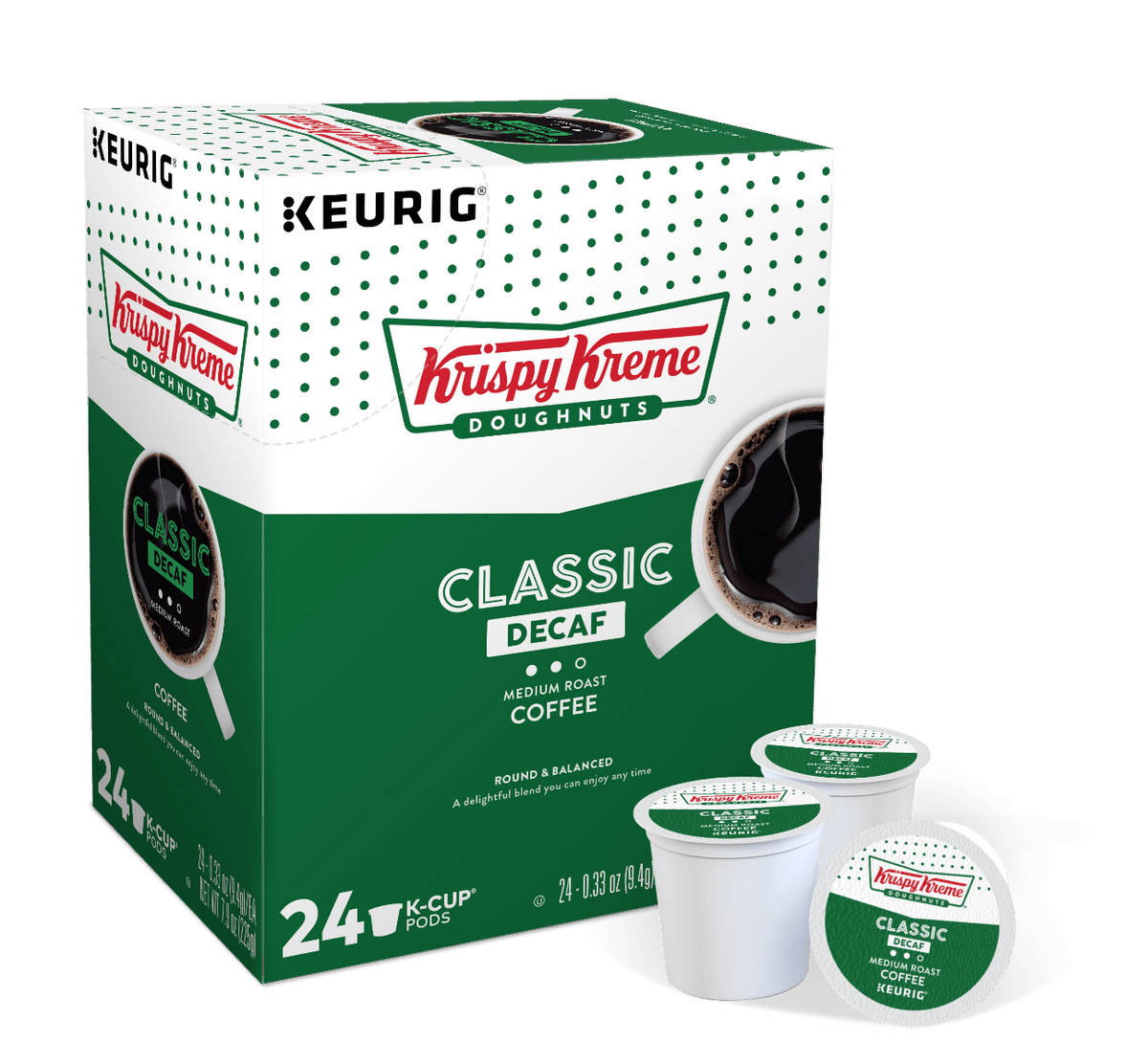Keurig K-Cups Krispy Kreme Doughnuts Classic Decaf K-Cup Coffee - 24 Count Box