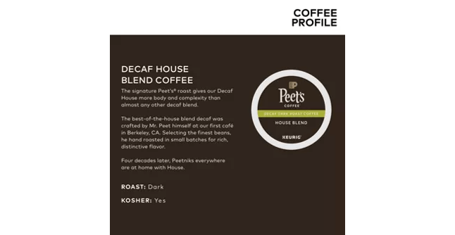 Keurig K-Cups Peet&#39;s Coffee House Blend Decaf K-Cup Coffee - 22 Count Box