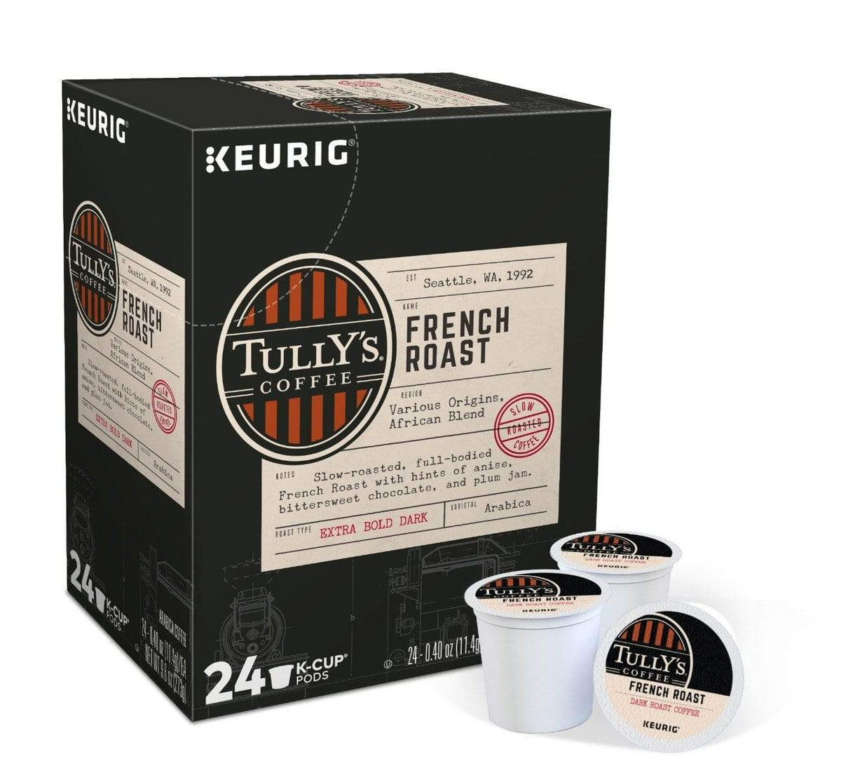 Tully's Coffee French Roast K-Cup Coffee - 24 Count Box