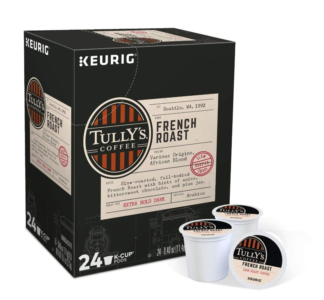 Tully's Coffee French Roast K-Cup Coffee - 24 Count Box