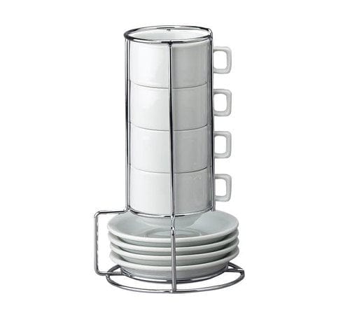 Stackable Porcelain Espresso Cup & Saucer 9 pc. Set - White