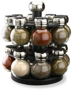 16-Jar Kitchen Spice Rack with Salt & Pepper Grinders 3 Oz Glass