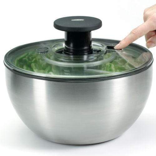 OXO Stainless Steel Salad Spinner with Locking Lid Rubber Bottom 
