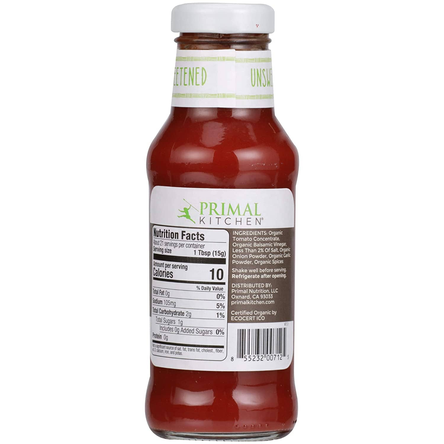 Primal Kitchen Organic and Unsweetened Ketchup - Condiments