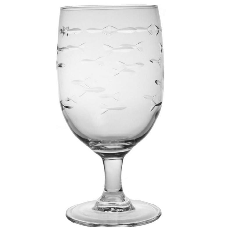 Rolf Glass Glass Rolf Glass 16 oz Etched School of Fish Footed Iced Tea Glass