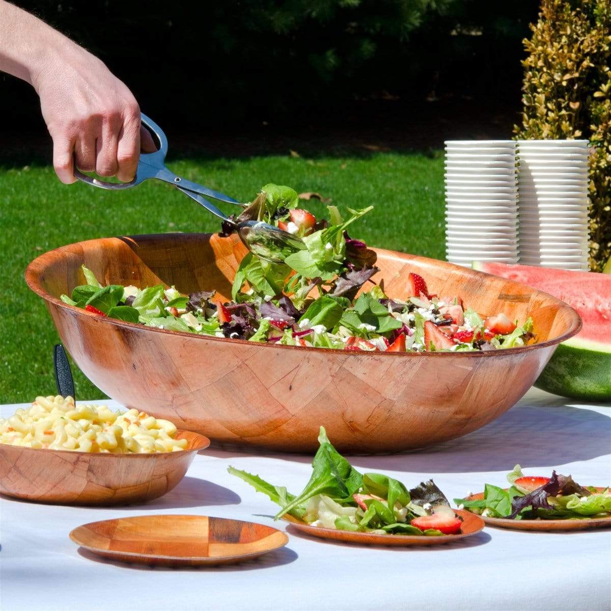 16 Inch Woven Wood Salad & Serving Bowls - Lodging Kit Company